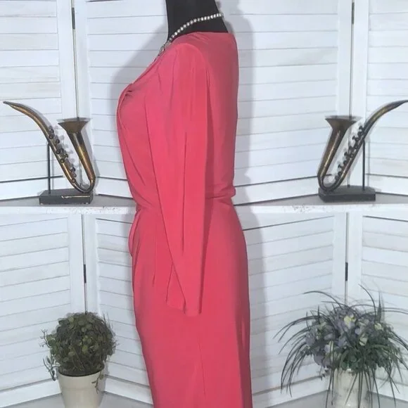 Ralph Lauren Midi Faux Wrap Sheath Dress Dark Pink Size Small - Picture 3 of 12